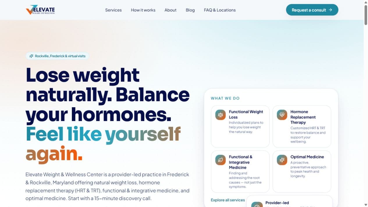 The Elevate Weight and Wellness Center website