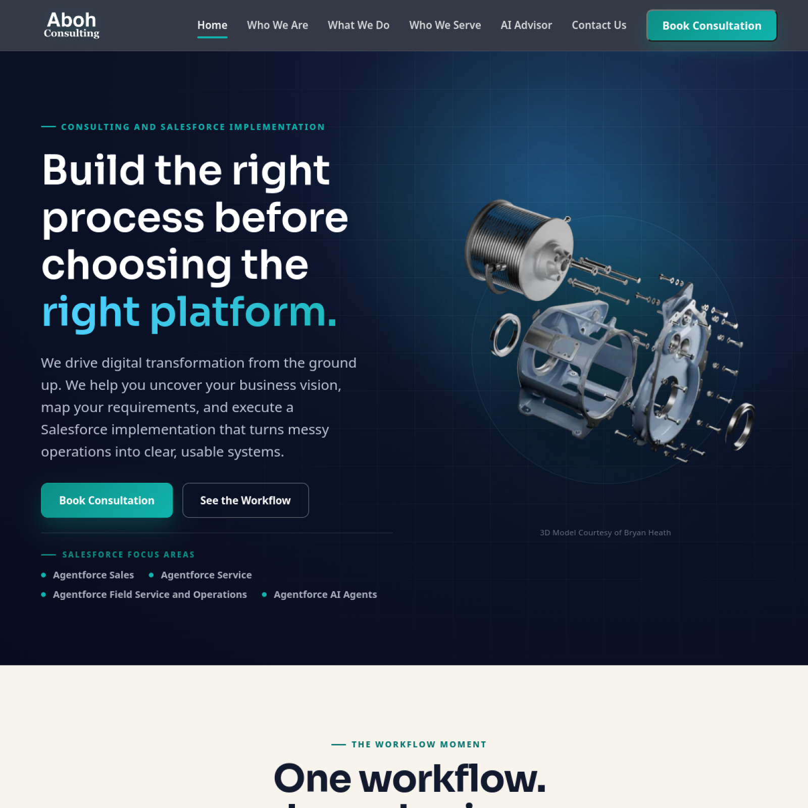 The live site: Visual-first, the way she wanted it.
